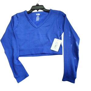 Nwt Gianni Bini Royal Blue Ribbed V-Neck Crop Top